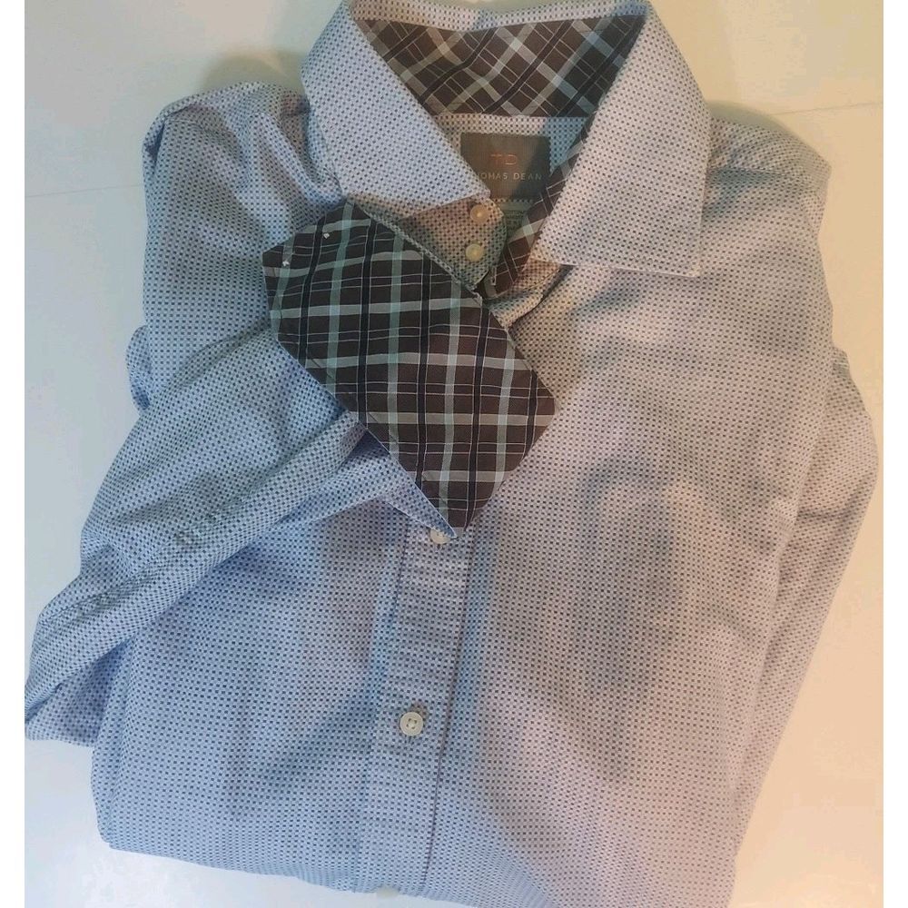 Thomas Dean Mens Shirt Xl Long Sleeve Button Up Purple/white Flip Cuff